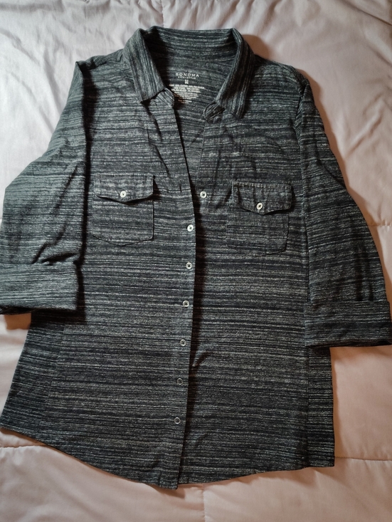 Sonoma Sweaters - SONOMA Women's Black Striped Button-Front Sweater
